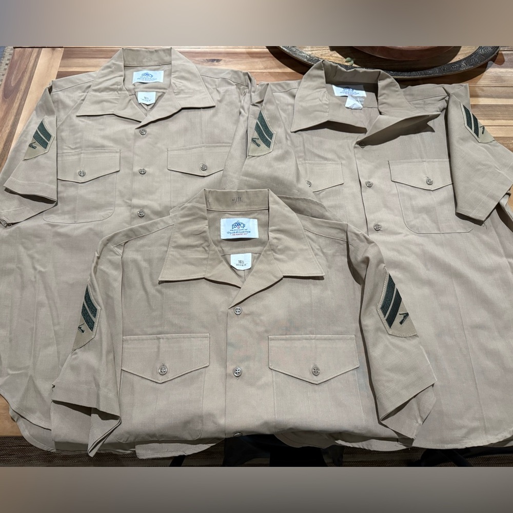 DSCP Valor Marine USMC Button Up Shirt Military Khaki Short Sleeve Sz 16.5 (3)